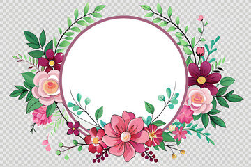 Round frame with flowers transparent background vector illustration 