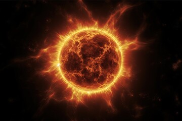 Obraz premium The Sun with solar flares in cosmos. Generative Ai