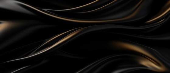 Black and gold silk satin fabric abstract background - obrazy, fototapety, plakaty