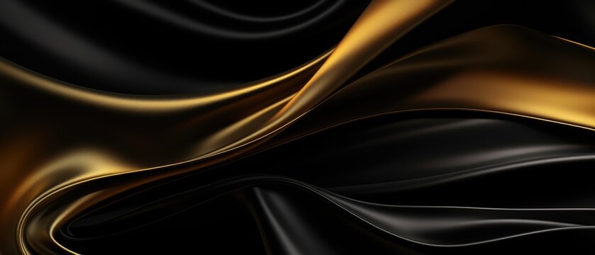Black and gold silk satin fabric abstract background