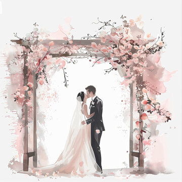A watercolor clipart of an elegant wedding arch