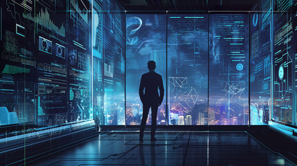 person standing in a modern futuristic technology room 