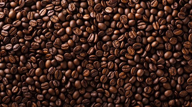 A close-up of coffee beans background with blank space for advertising or text.