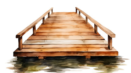 Watercolor illustration, old wooden pier. Hand drawn watercolor graphic sketch isolated on white and transparent background.