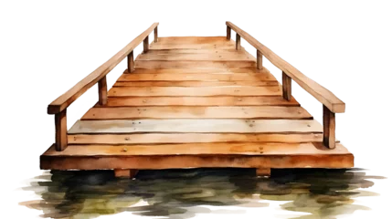 Foto auf Acrylglas Watercolor illustration, old wooden pier. Hand drawn watercolor graphic sketch isolated on white and transparent background. © Mizangraphics2046