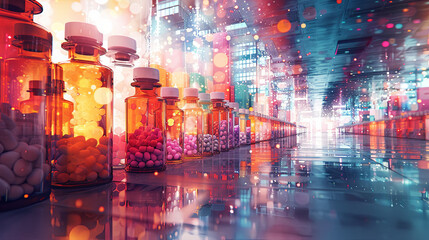 Abstract concept art representing the idea of a pharmacy blending elements of healthcare