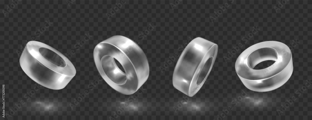 Poster crystal glass ring in different angle view. abstract geometric shapes with reflection, crystal objec
