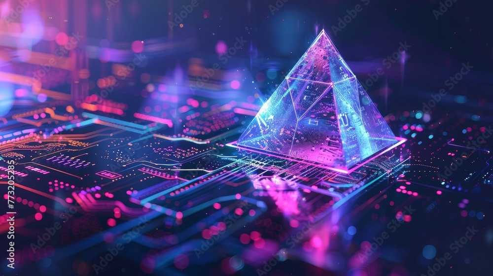 Aufkleber Digital currency mining on the blockchain. Big Data Technology background. Financial pyramid made of numbers.