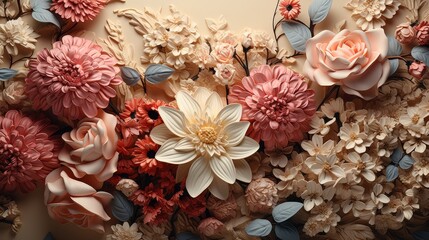 Design a high resolution vintage floral wallpaper with fantasy style flowers and a classic motif for a digital floral print background.