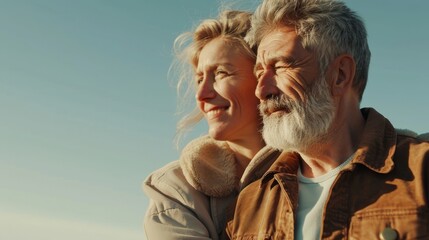 The sky is clear behind a loving couple