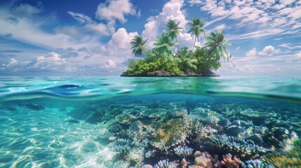 A tropical island in the middle of the ocean