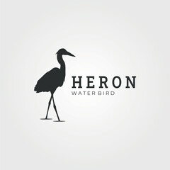 heron water bird vintage logo vector illustration design, icon, sign, symbol and template