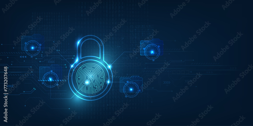 Poster vector abstract security system concept with fingerprint on technology background.