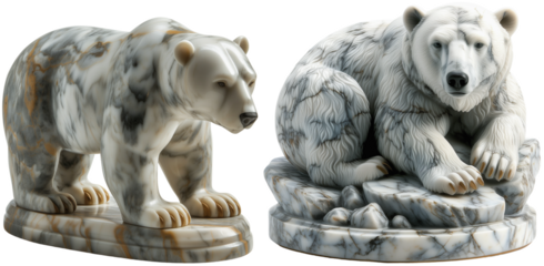 Marble statues of two bears, such as the brown bear, the polar bear or the spectacled bear