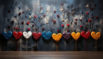 the colorful graffiti portraying heart designs on a concrete wall, setting a modern stage for valentines day festivities - 773208494