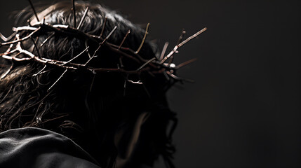 Back view of Jesus Christ in the crown of thorns