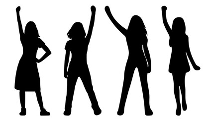 silhouettes of protesting women on a white background