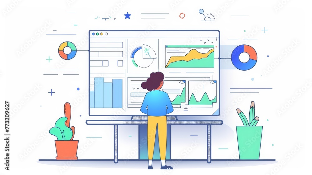 Fototapete a flat modern illustration of a web analytics and development website statistic.