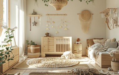 Discover a Trendy Children's Room Infused With Adorable Modern Touches,Immerse Yourself in a Chic, Playful Children's Room with Modern Accents Generative Ai