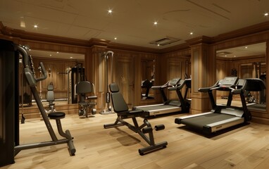 Fototapeta na wymiar Enter a Fully-Equipped Gym Room Adorned with V, Walk into a Well-Appointed Gym Room Embellished with V Generative Ai
