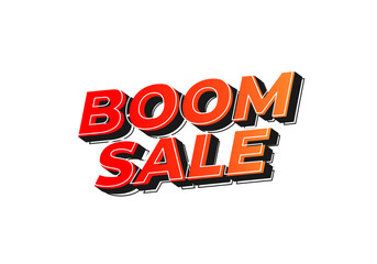 Boom sale. Text effect in eye catching color with 3D look effect