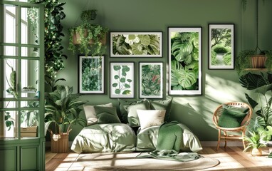 The Enchantment of a Botanical Gallery Enhanced by Framed Creations, Immersing in the Charm of a Botanical Gallery Embellished with Frames Generative Ai