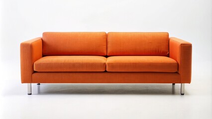 Fototapeta premium Modern orange textile sofa on isolated white background. Furniture for modern interior, minimalist design.front view