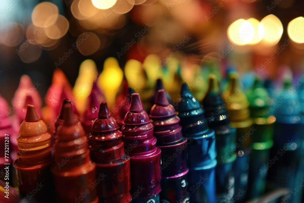 Poster a close up of a row of crayons. generative ai.