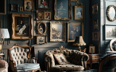 A Tribute to Old-World Glamour, The Allure of a Vintage Gallery Wall, Echoes of the Past, Creating an Elegant Gallery Wall with Vintage Inspiration Generative Ai