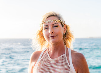 Female wellness instructor doing poses