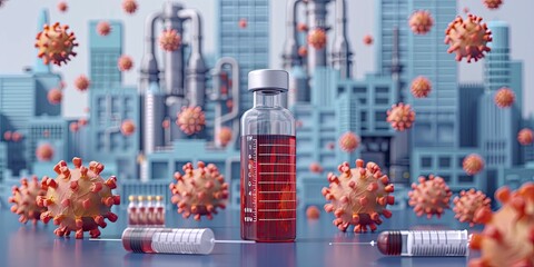 Revolutionizing vaccine production: compact vial design integrates factory, poised for mass production during health crises. - obrazy, fototapety, plakaty