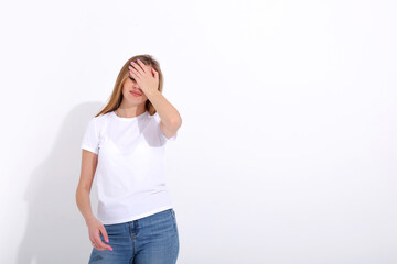 emotional girl on white background