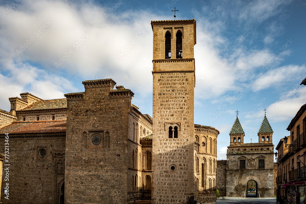 Canvas Prints monumental complex with the parish of santiago el mayor with the puerta nueva de bisagra in toledo, 