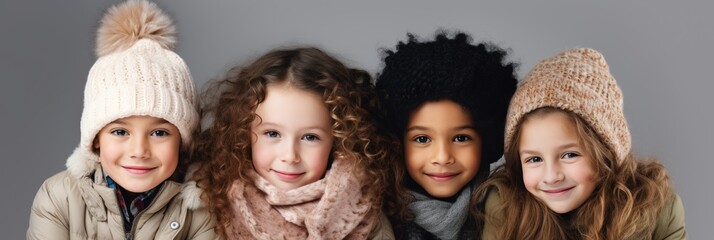 Children of various nationalities smiling at the camera, national unity day banner