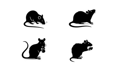 rat silhouetts set in black and white , rat silhouettes set ,rat silhouette design 