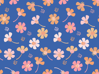 Daisy Dance Floral Blue Seamless Repeat Pattern