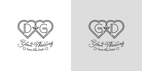 Letters DG and GD Wedding Love Logo, for couples with D and G initials