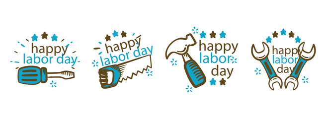Flat labor day labels collection vector illustration