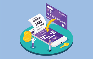 Mobile payment isometric vector illustration. premium vector online and mobile payment isometric