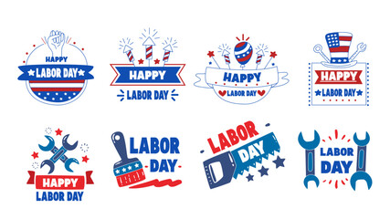 Labor day icons set. Hand drawn labor day badge collection vector illustration