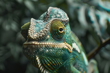 Fototapeta premium Closeup of a chameleon changing color, capturing the transition in realtime, perfect for studies on reptilian adaptation