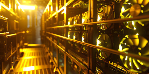 3d Rendering Of A Spacious Bank Vault With An Open Door Ladder And Shelves Stacked With Gold Bars Background.

