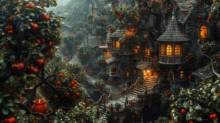 tiny fairy village - obrazy, fototapety, plakaty