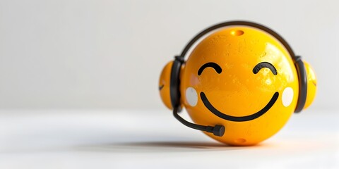 Smiling Customer Service Headset Character Solving Problems with Friendly Spirit on White Background