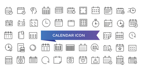 Fototapeta na wymiar Calendar icon collection. Containing date, schedule, month, week, appointment, agenda, organization and event icons. Line icon set.