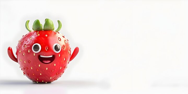 a whimsical anthropomorphic strawberry character blushing with a sweet friendly smile