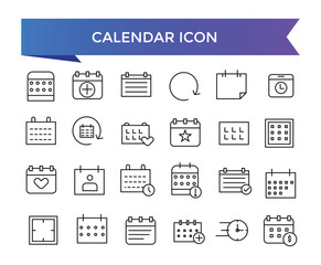 Calendar icon collection. Containing date, schedule, month, week, appointment, agenda, organization and event icons. Line icon set.