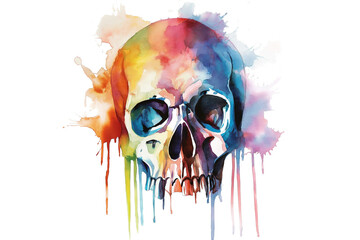 Watercolor colorful graffiti skull illustration isolated on white background. Soft pastel detailed human