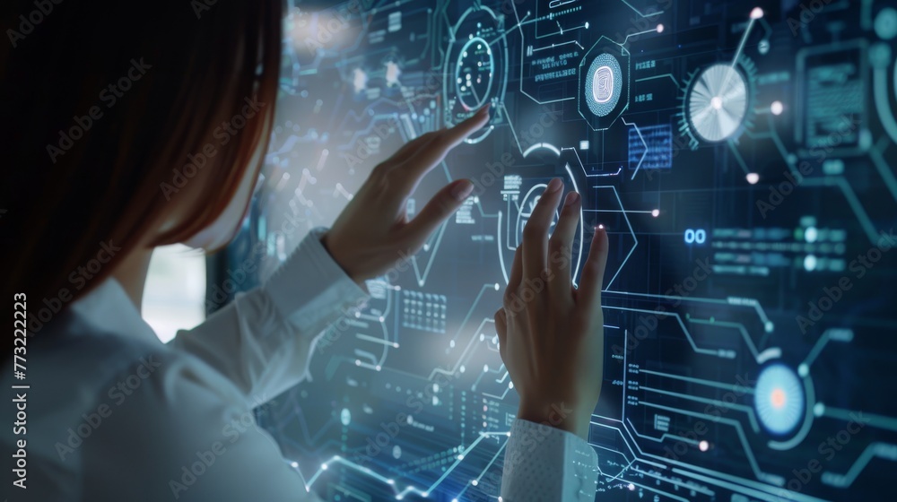 Poster an internet of things (iot) user interface is developed with the help of a business woman who works 