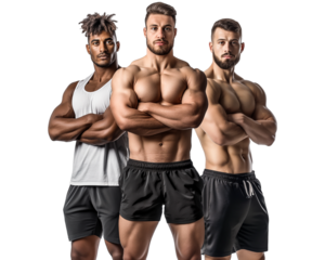Team of bodybuilders isolated on transparent background